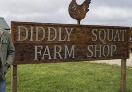 Photo of a sign for Diddly Squat Farm Shop that can be humourously misread. 
