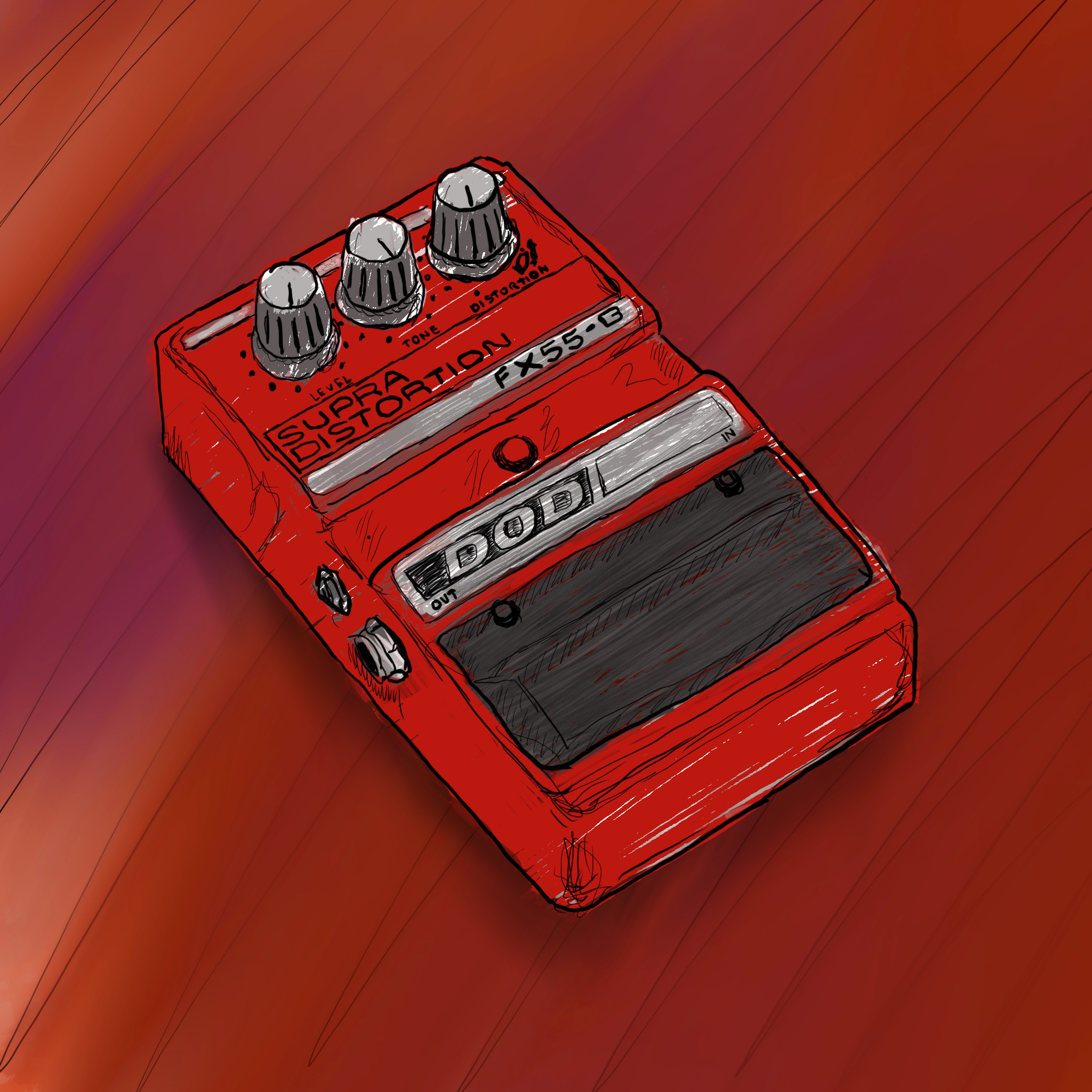 A sketch done it Procreate of a guitar pedal