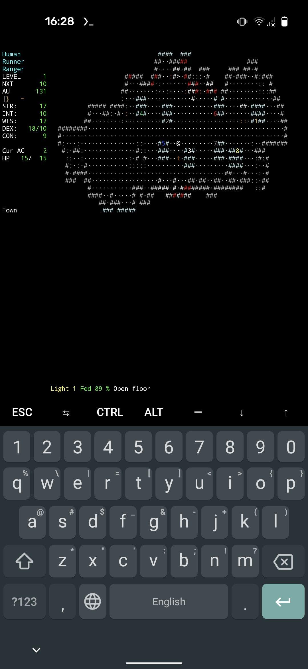 Termux on Android phone running text based game